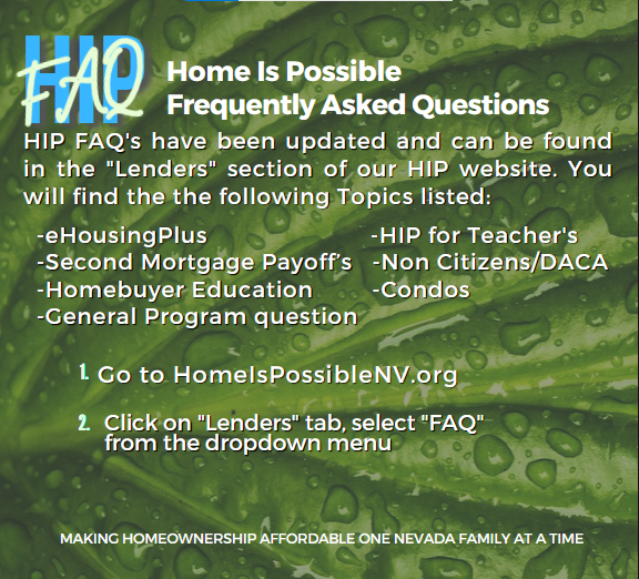 HIP Frequently Asked Questions Nevada Housing Division